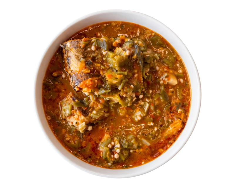 Nigerian seafood okra soup with pounded yam at D'lara Kitchen in Winnipeg